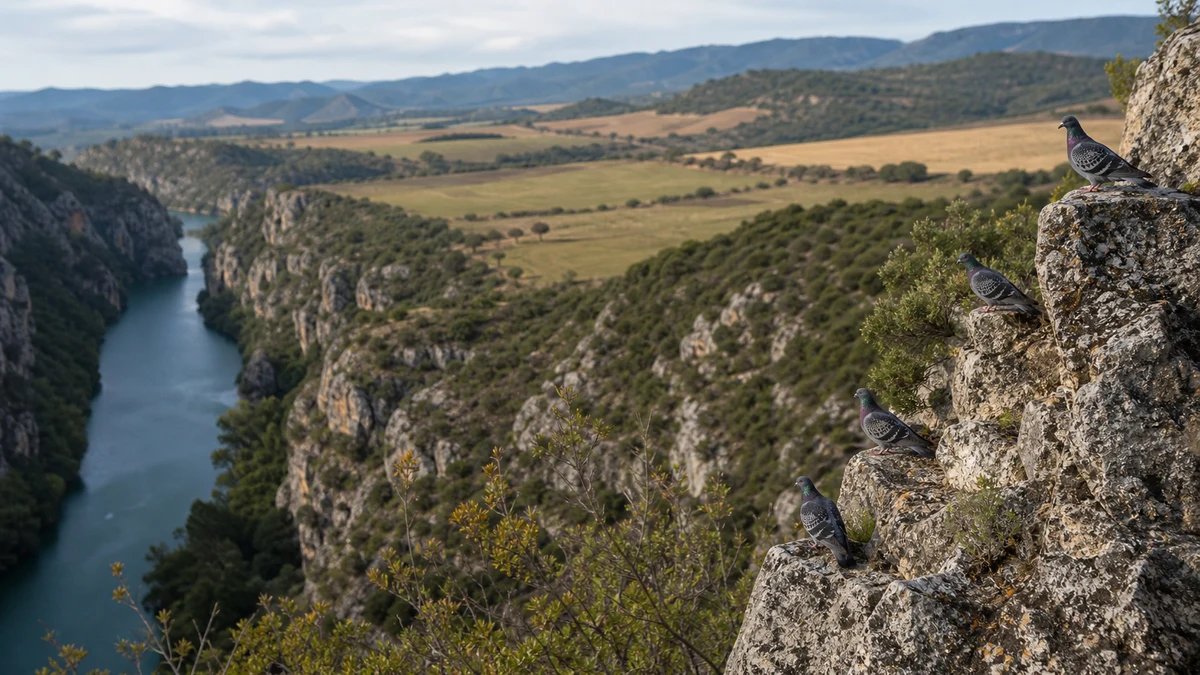 Palomas bravías en roquedos y cañones fluviales del paisaje mediterráneo