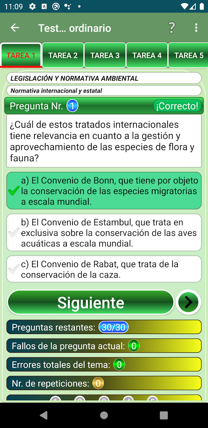 Pregunta de Test Licencia de Caza Euskadi en Android, con la opción correcta marcada en verde